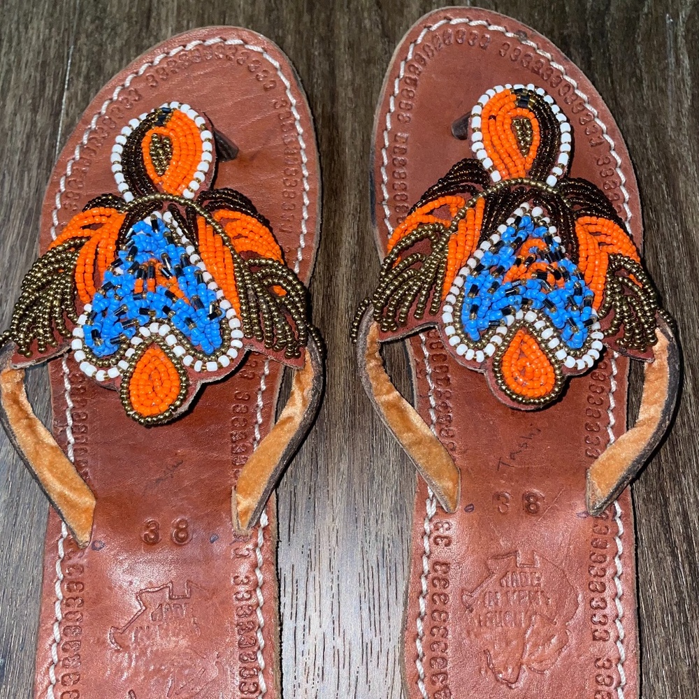 Pure African Leather/Beaded Slipper Shoes